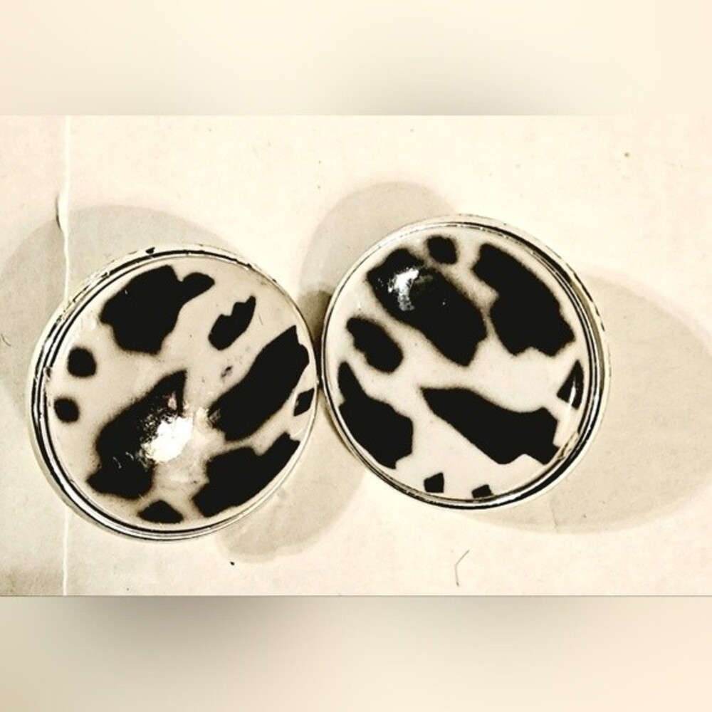 Vintage 1990s Cow Dalmatian Print Clip On Earrings